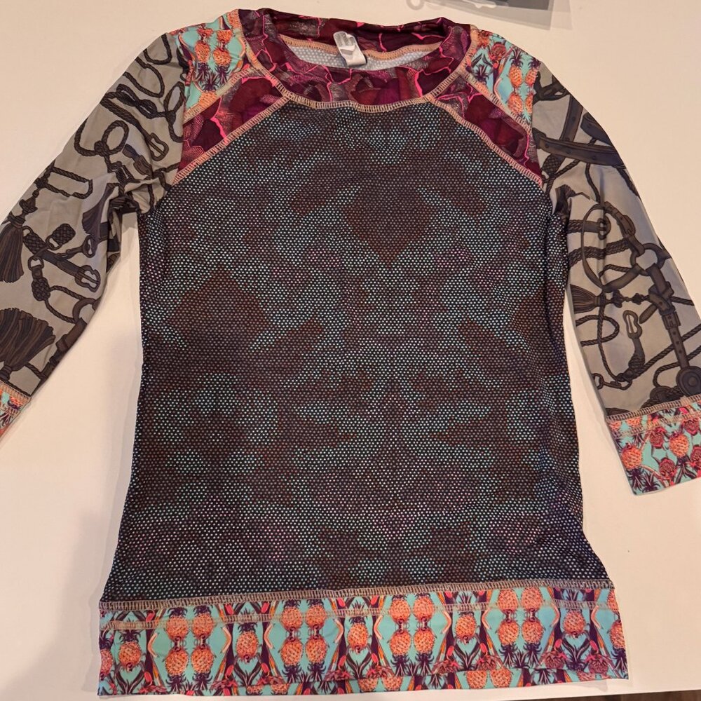 Maaji Multicolor Long Sleeve Swim Top - Turquoise, Coral, Magenta, Black
